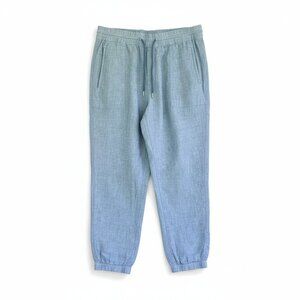 Athleta Retreat Linen Joggers Blue Women’s Size 16 Summer Resort Wear Boho Chic